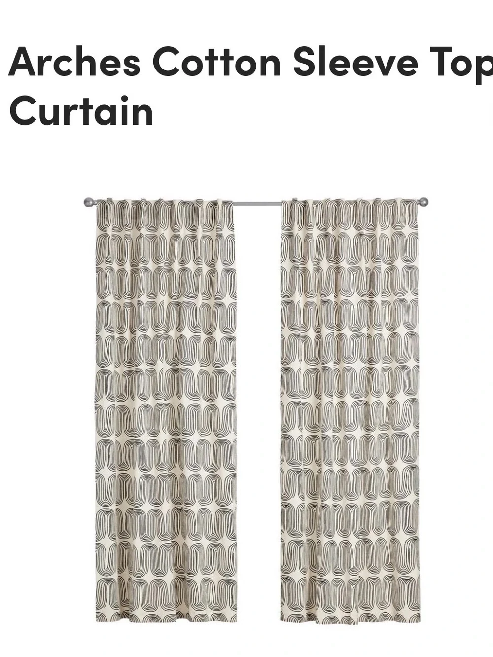 Arches Cotton Sleeve Top Curtain - Black on Cream